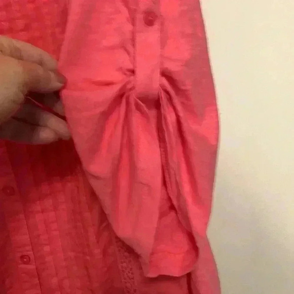 Erika 100% cotton, salmon pink, button down,3/4  sleeve embellished tunic - Picture 5 of 12